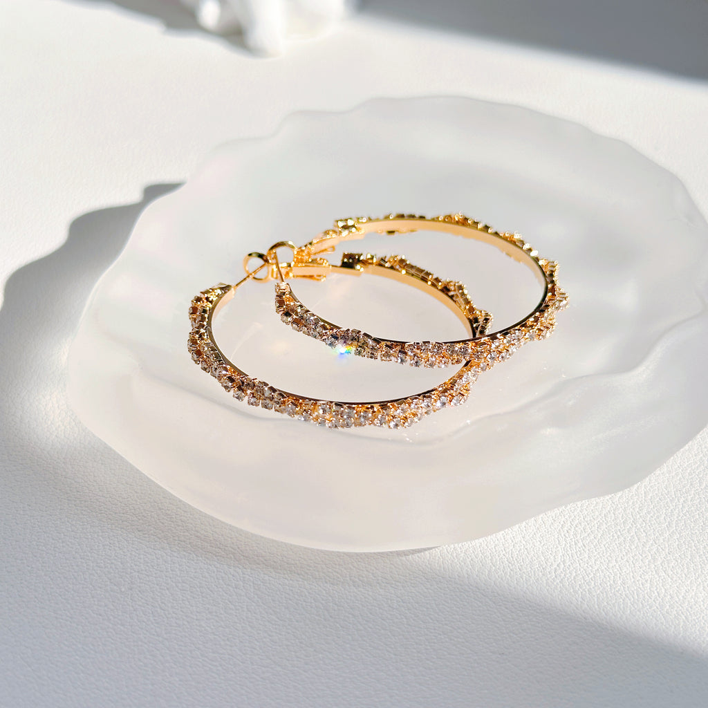 Sparkling Gold Hoop Earrings with Crystals | Elegant & Shiny Design