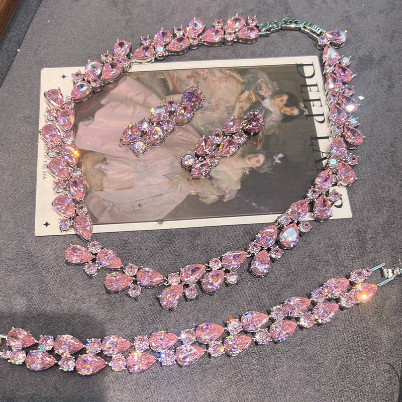 Sculptural Floral Jewelry Suite - Statement Necklace, Bracelet & Earrings in Blush or Confetti