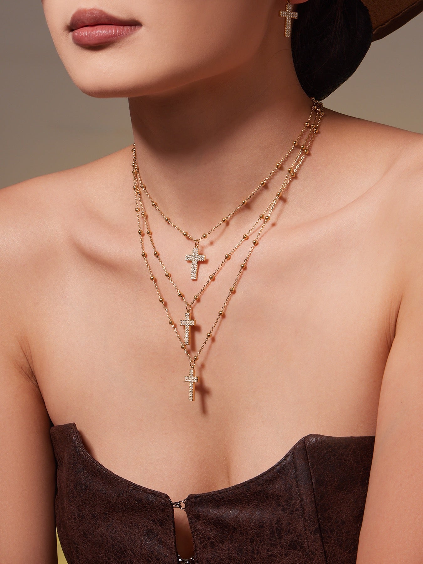 The Gilded Cross Suite - 4-Piece Vintage Necklace, Bracelet, Earrings & Ring Set