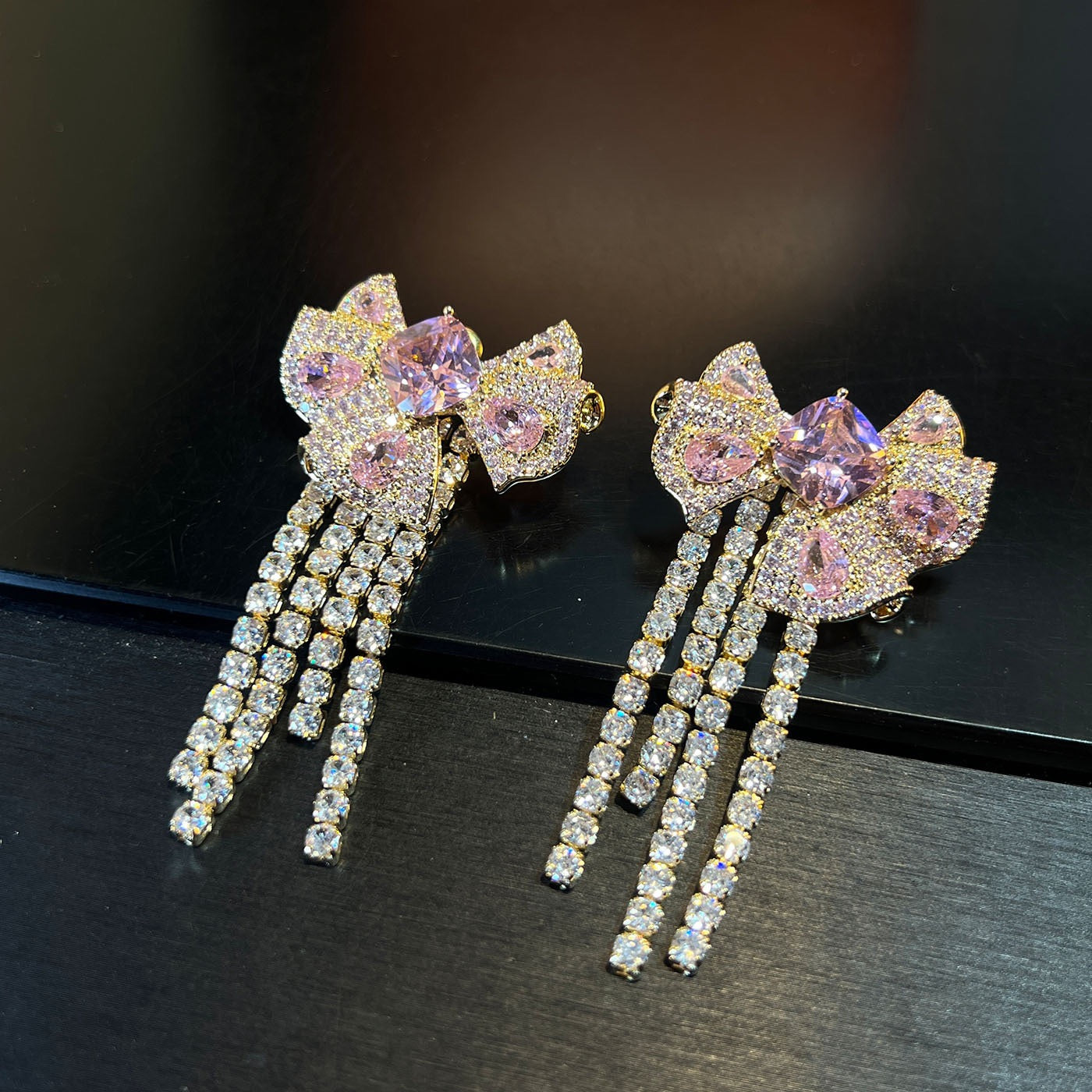 Kinetic Butterfly & Fringe Jewelry Set - Moving Tassel Earrings & Necklace - Art Nouveau Style