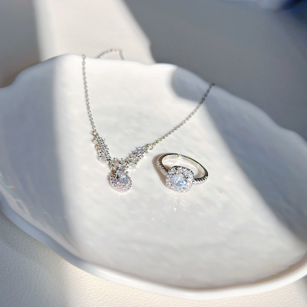 Royal Princess Duo – s925 Sterling Silver Zirconia Necklace & Ring Set | Minimalist Elegant Jewelry