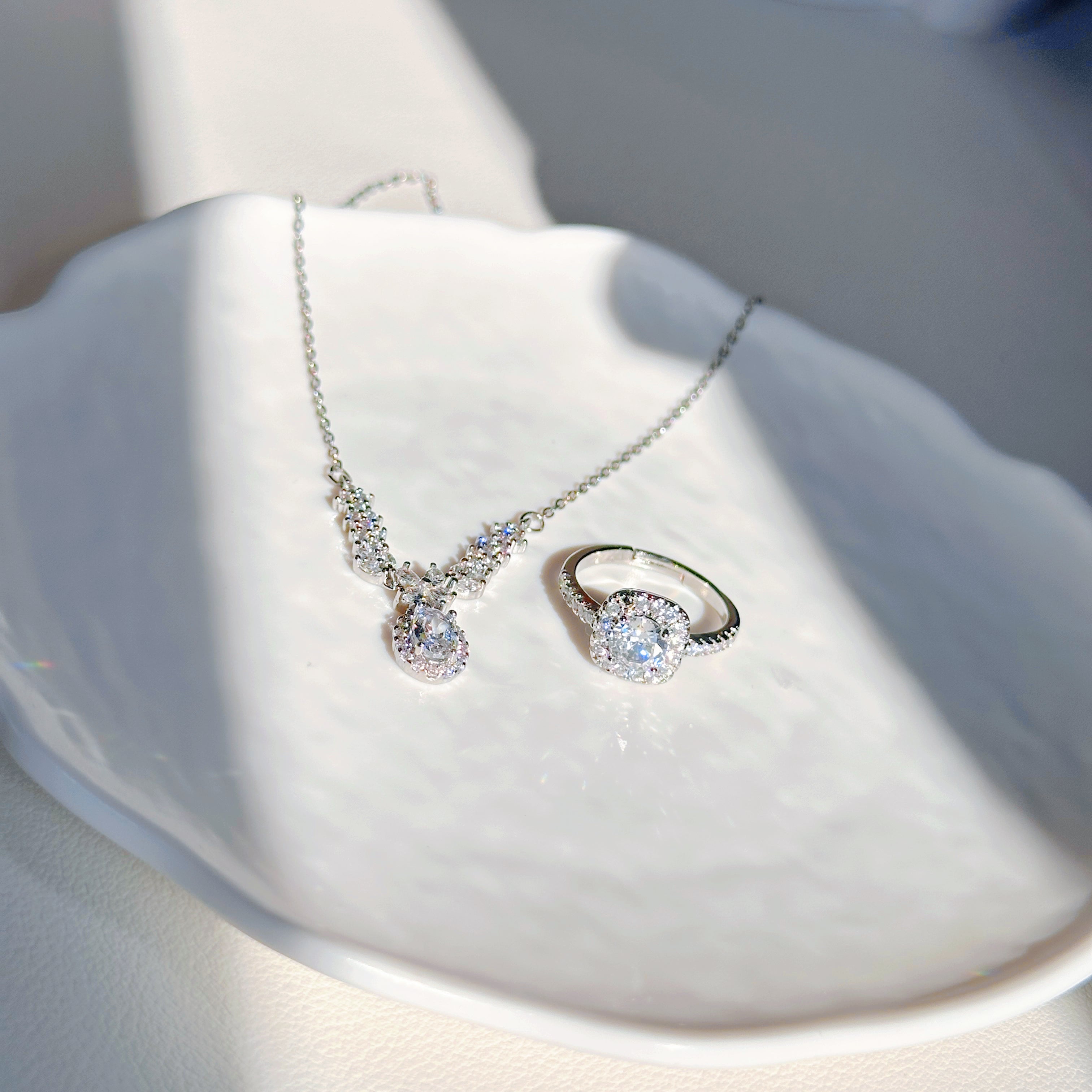 Royal Princess Duo – s925 Sterling Silver Zirconia Necklace & Ring Set | Minimalist Elegant Jewelry