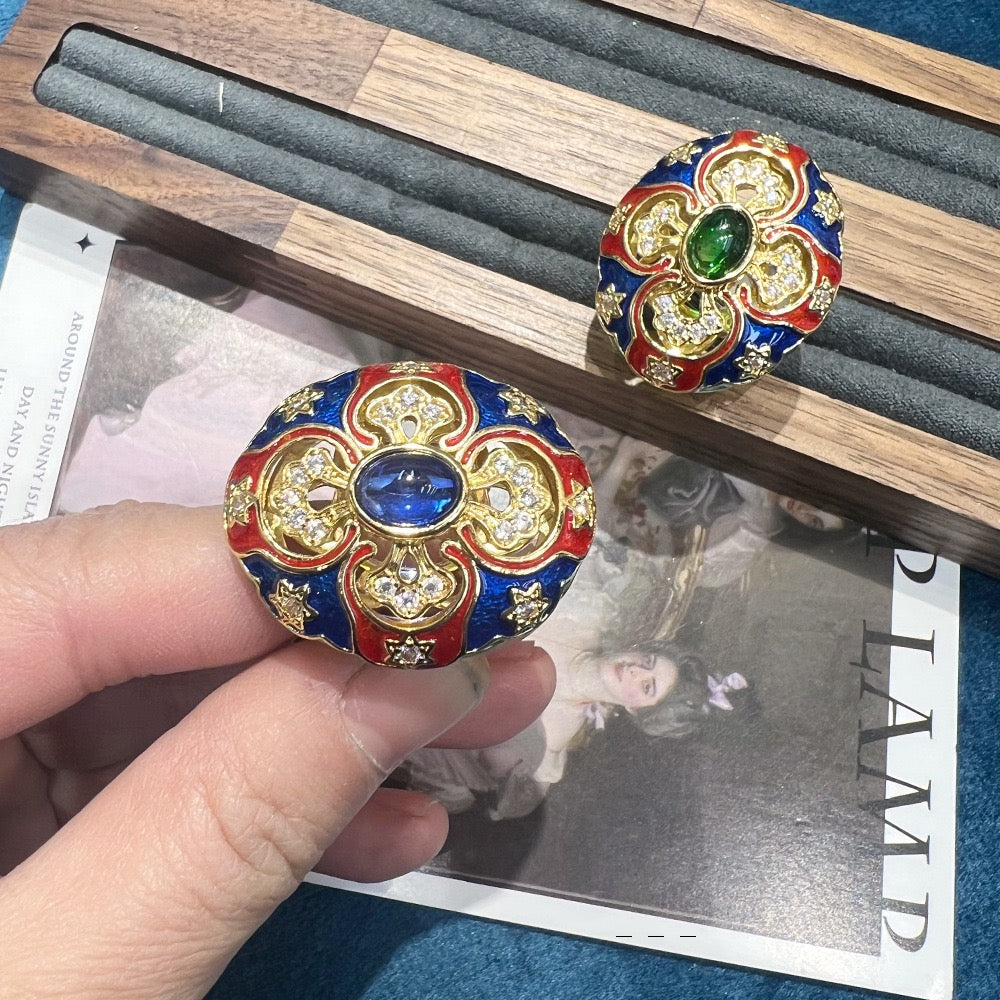 Pale Luna Patina Heirloom: Italian Brushstroke Ring & Stud Set