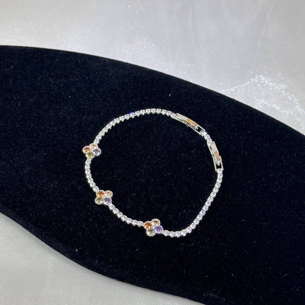 Rainbow Sparkle Clover Bracelet - Full Pave Multicolor Zirconia - Lucky Charm Jewelry
