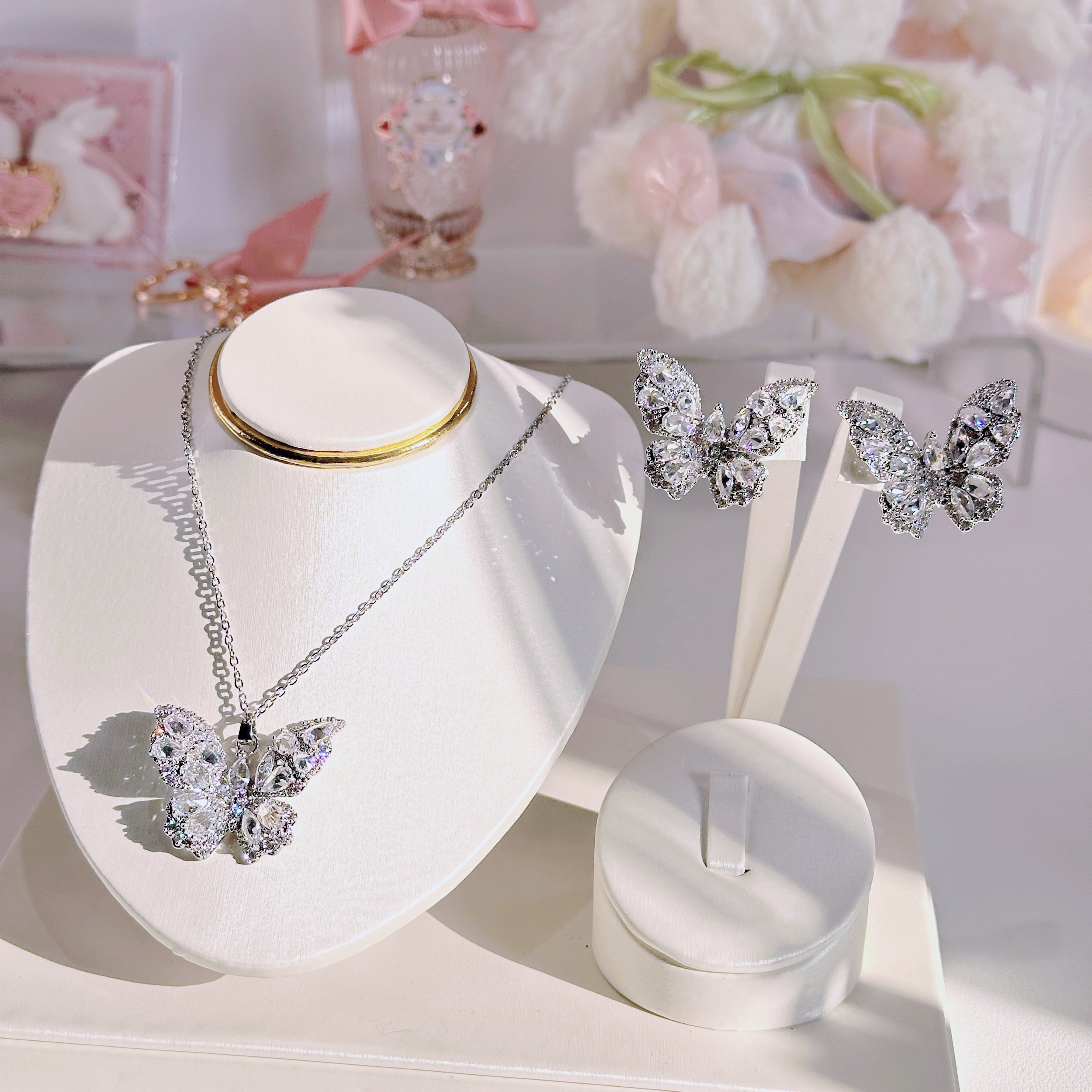 “Midnight Monarch” Butterfly Jewelry Set – Sterling Silver Tone Necklace & Earrings with 3A Zirconia | Bold Statement Set