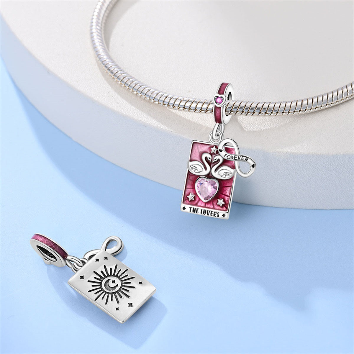 Mystic Tarot Sun & Moon Charm Bracelet – Sterling Silver Plated – Zodiac Energy Jewelry