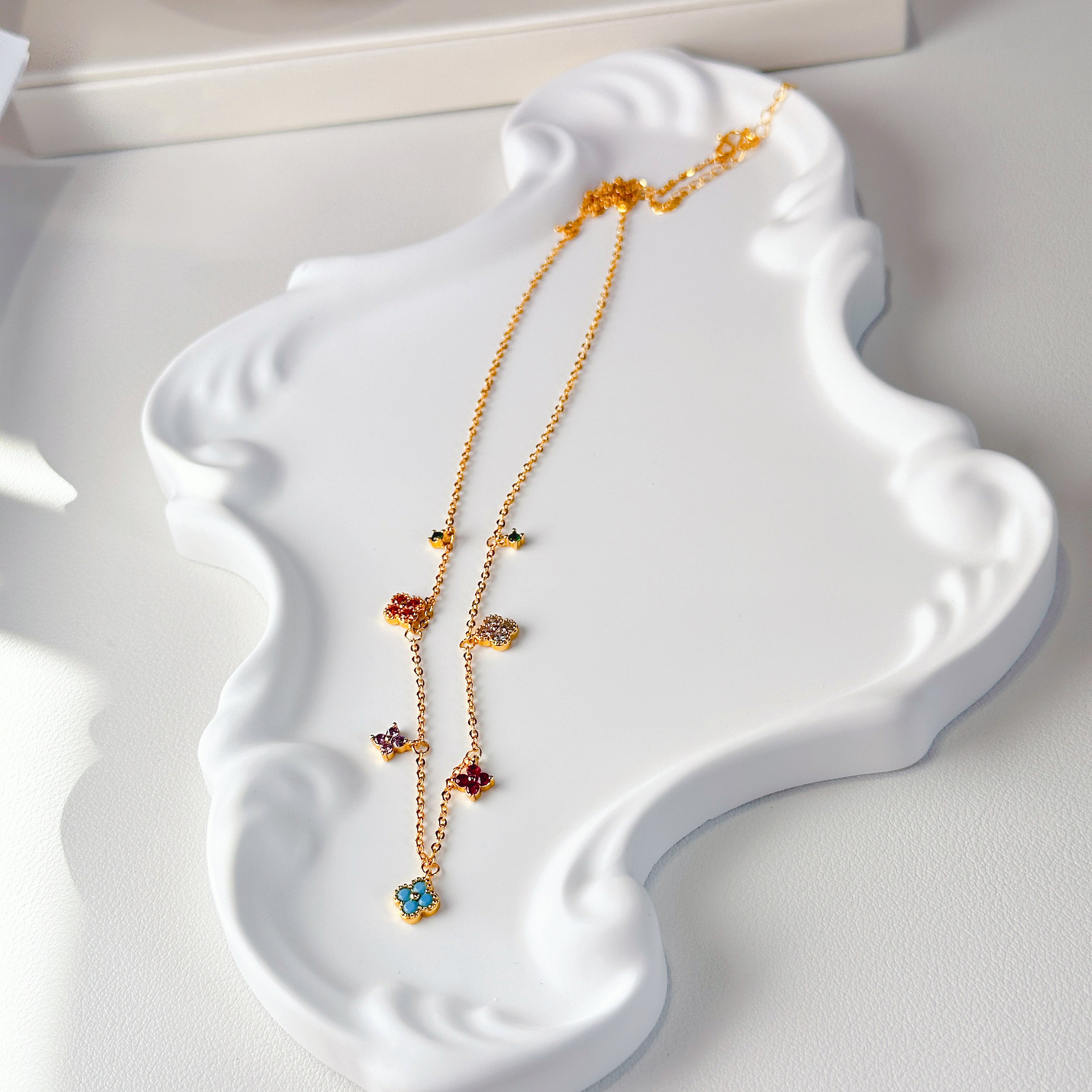 The Lucky Clover Pendant - Multi-Gemstone Necklace in 18K Gold Plated Brass