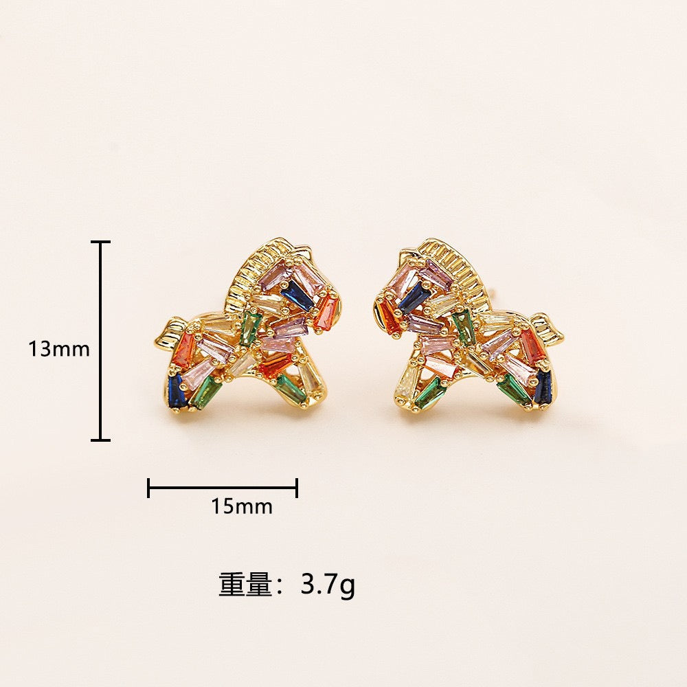 The Rainbow Pony Duo | Matching Charm Bracelet & Stud Earrings Set