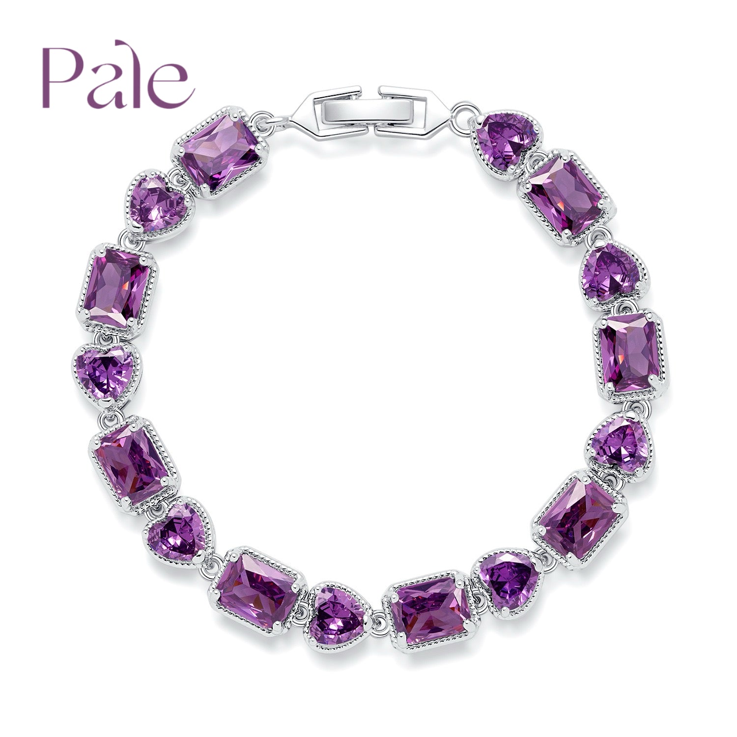 18cm Geometric Rhinestone Bracelet - Heart & Square Zircon Alloy Bracelet for Formal Events - Pale Luna Jewelry