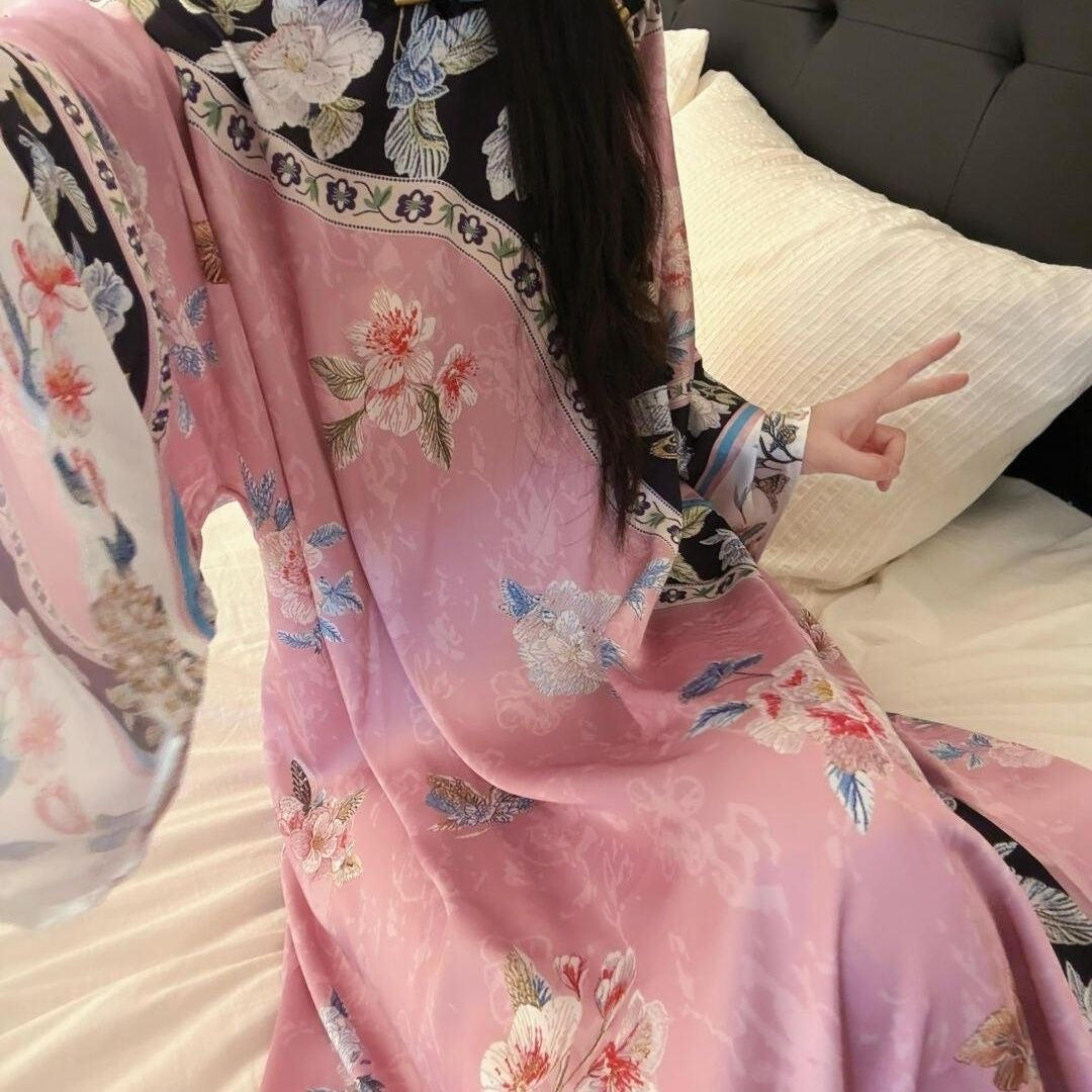 Vintage Floral Short-Sleeve Sleep Dress – Soft Cotton-like, Plus Size L-XL