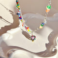 The Rainbow Heart Pendant | Multi-Gemstone Heart Necklace in Titanium Steel