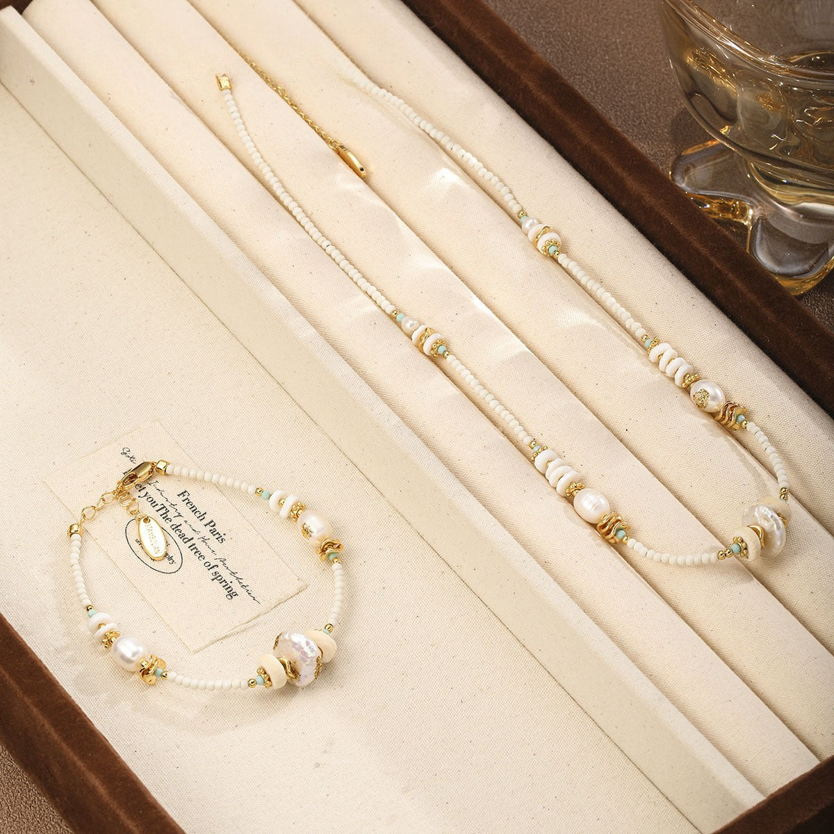3-Material Pearl Set – Natural Stone, Pearl & Shell with 18K Gold Plating