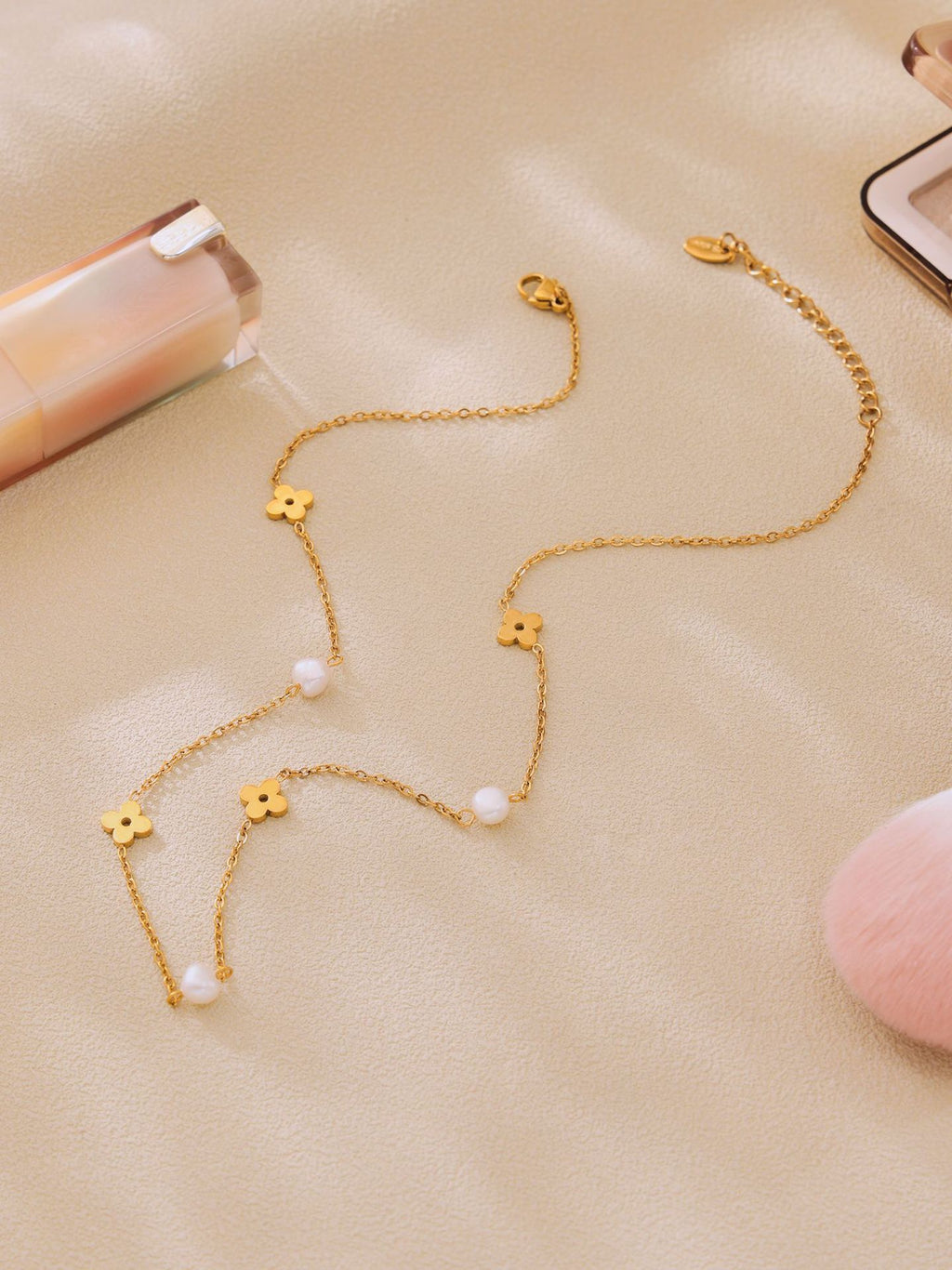 The Pearl Chain Blossom Set - Freshwater Pearl & Floral Link Necklace & Bracelet