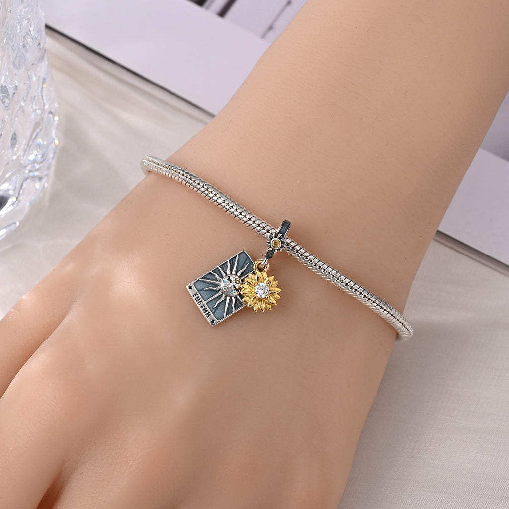 Mystic Tarot Sun & Moon Charm Bracelet – Sterling Silver Plated – Zodiac Energy Jewelry