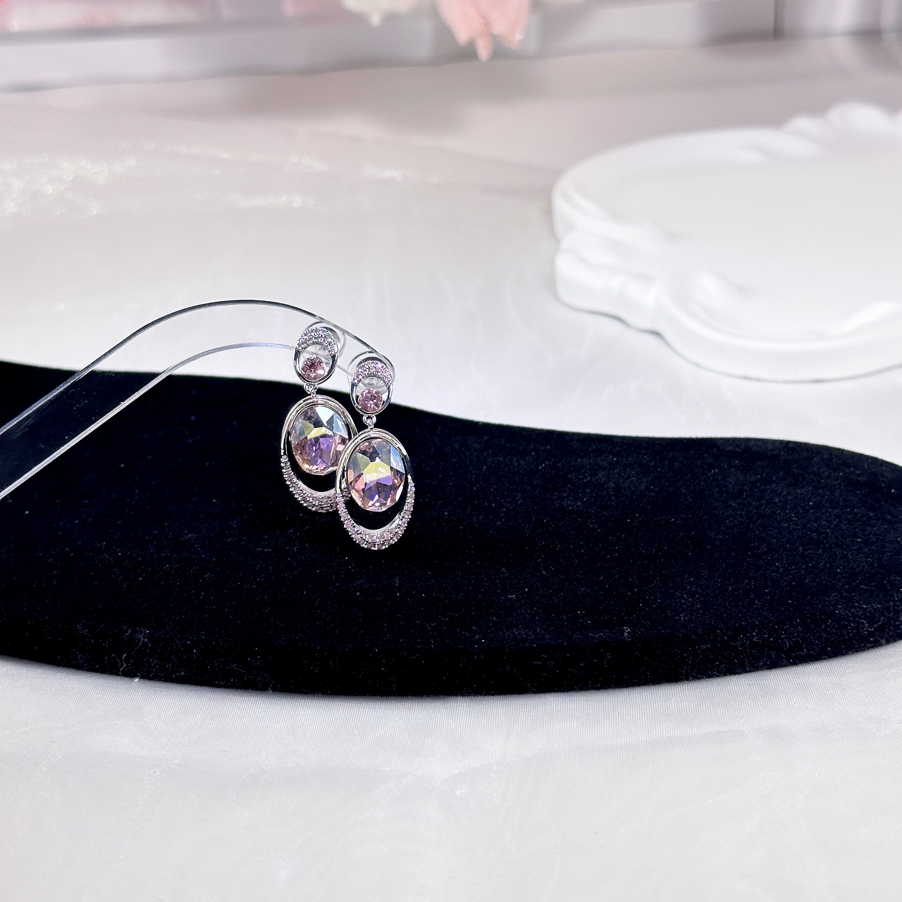 Oval Micro-Pavé Zirconia & Crystal Stud Earrings - Gold Plated Minimalist Luxury