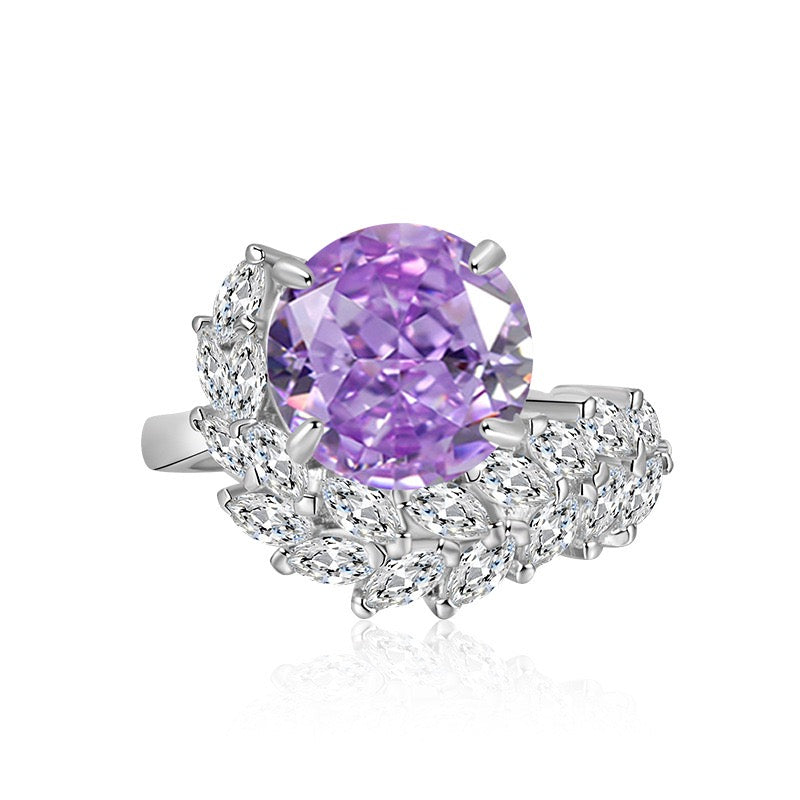 Ice Bloom Ring – Ice-Cut High Carbon Diamond Round Ring | 7 Colors Adjustable