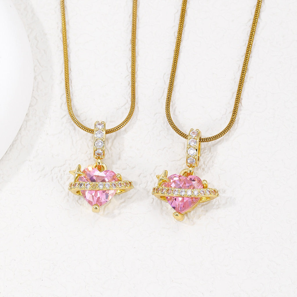Sweet Heart Necklace for Women - Pink CZ Heart Pendant Jewelry | Valentine's Day Gift Idea