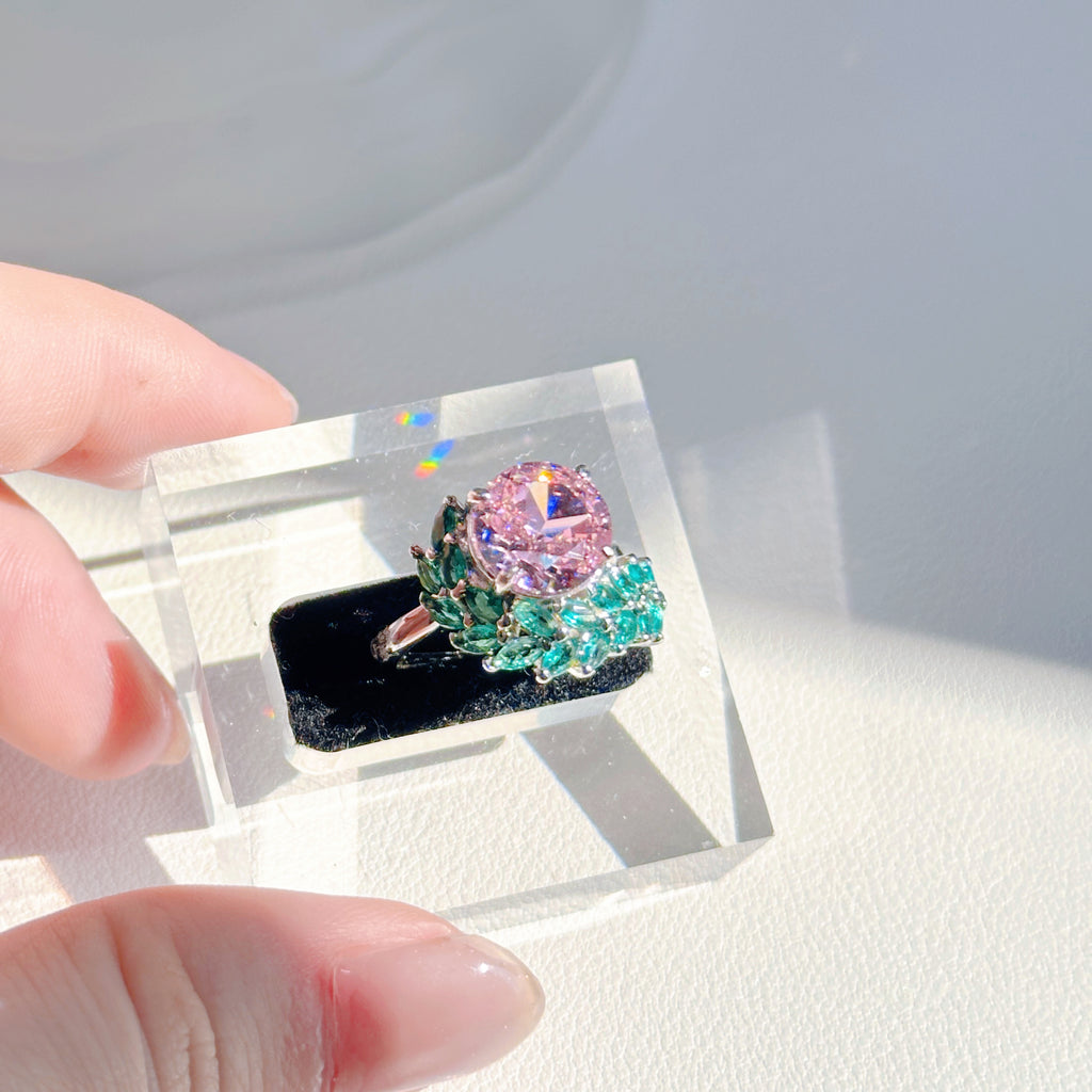 Ice Bloom Ring – Ice-Cut High Carbon Diamond Round Ring | 7 Colors Adjustable
