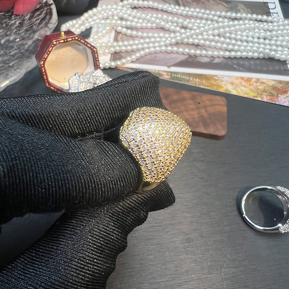 Pale Luna Floral Emblem: Micro-Pavé Statement Ring | Bold Botanical Jewelry