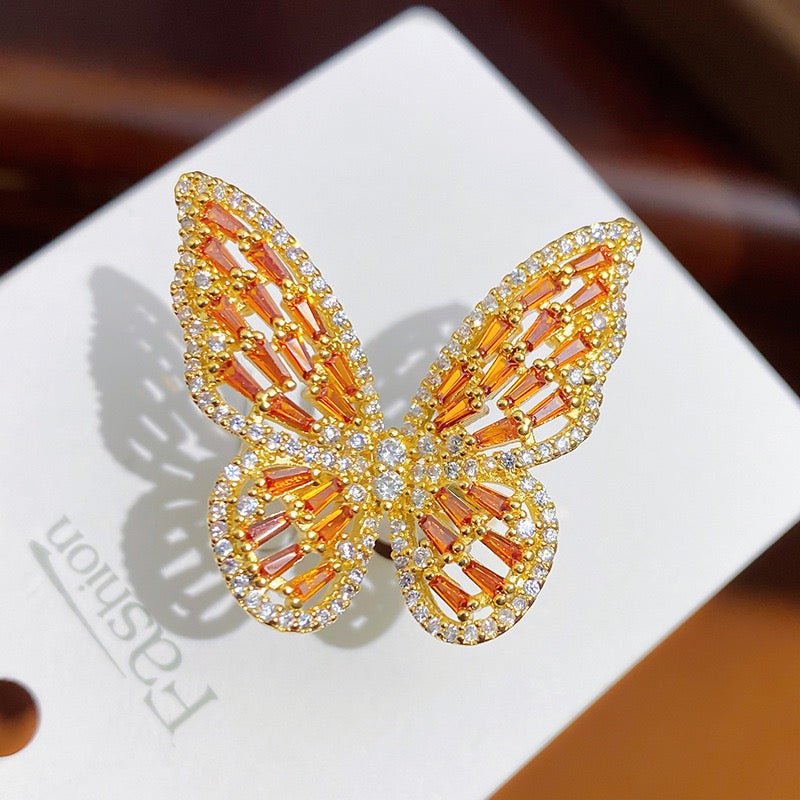 Multi-Color Butterfly Ring - 12 CZ Stone Color Options, Open Band Design