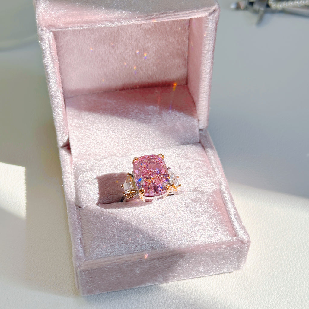 Ice Rectangle Ring – Fat Rectangle Cut High Carbon Diamond Cocktail Ring | 6 Colors Adjustable
