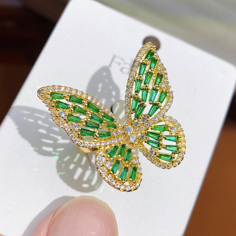 Multi-Color Butterfly Ring - 12 CZ Stone Color Options, Open Band Design
