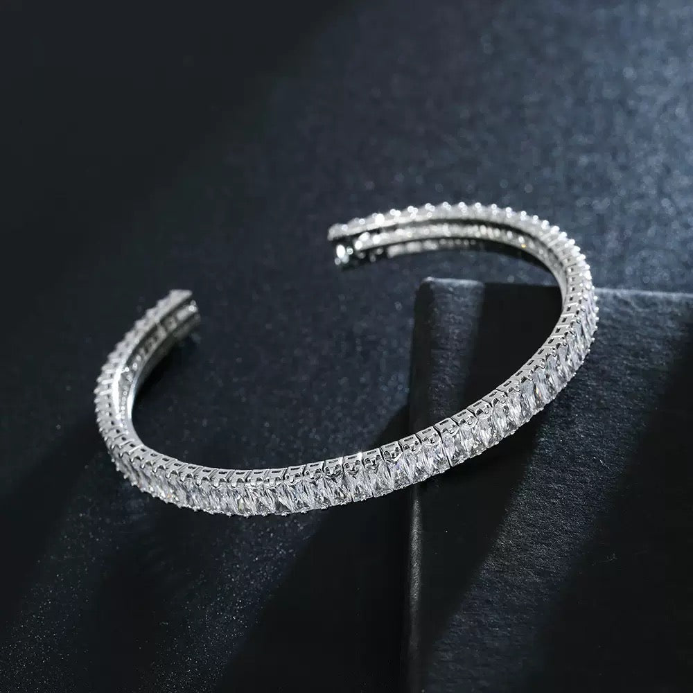 Petite Silver Cuff, Adjustable Ring & Stud Earrings with Channel-Set Zirconia