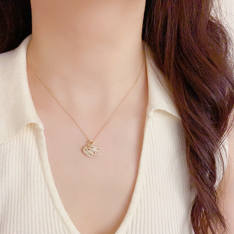 Swan Pendant Necklace - Elegant Zirconia Bird Charm