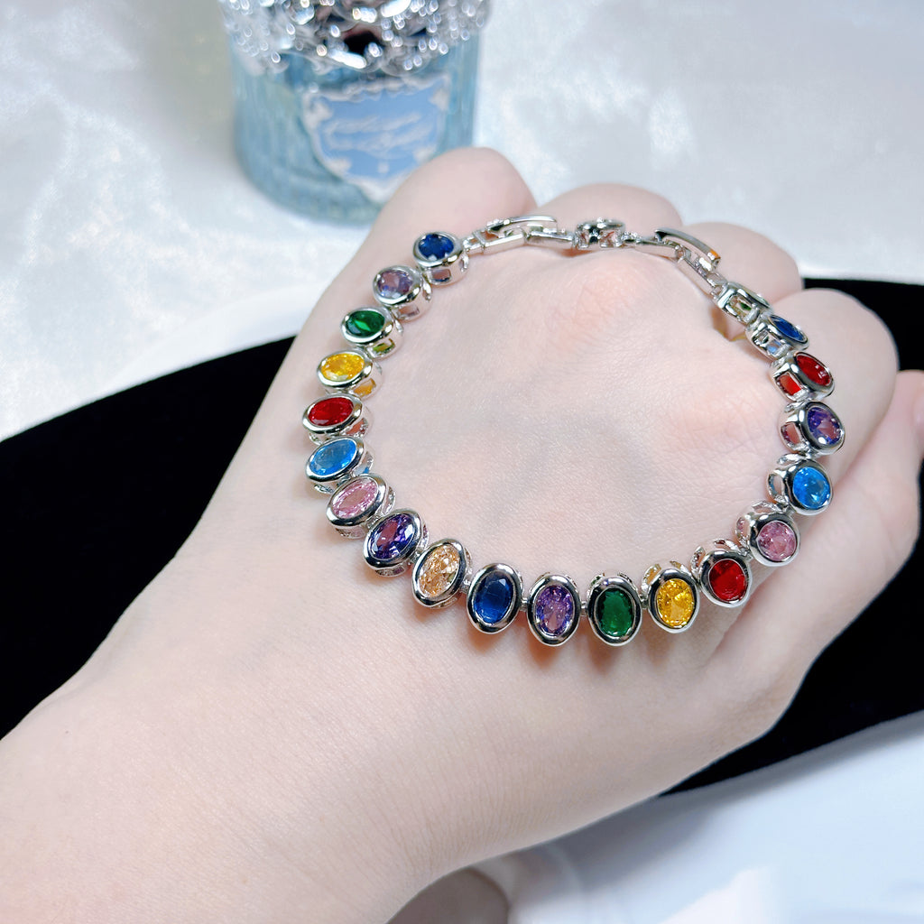 Rainbow Crystal Bracelet – Multi-Color Zirconia Stackable Jewelry