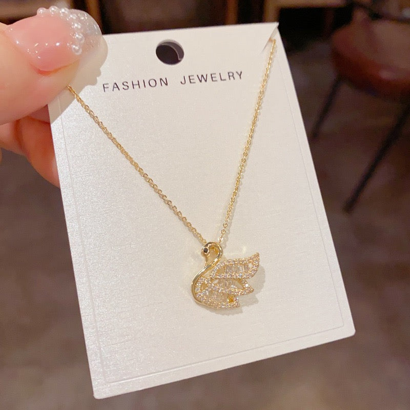Swan Pendant Necklace - Elegant Zirconia Bird Charm