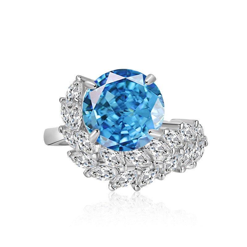 Ice Bloom Ring – Ice-Cut High Carbon Diamond Round Ring | 7 Colors Adjustable