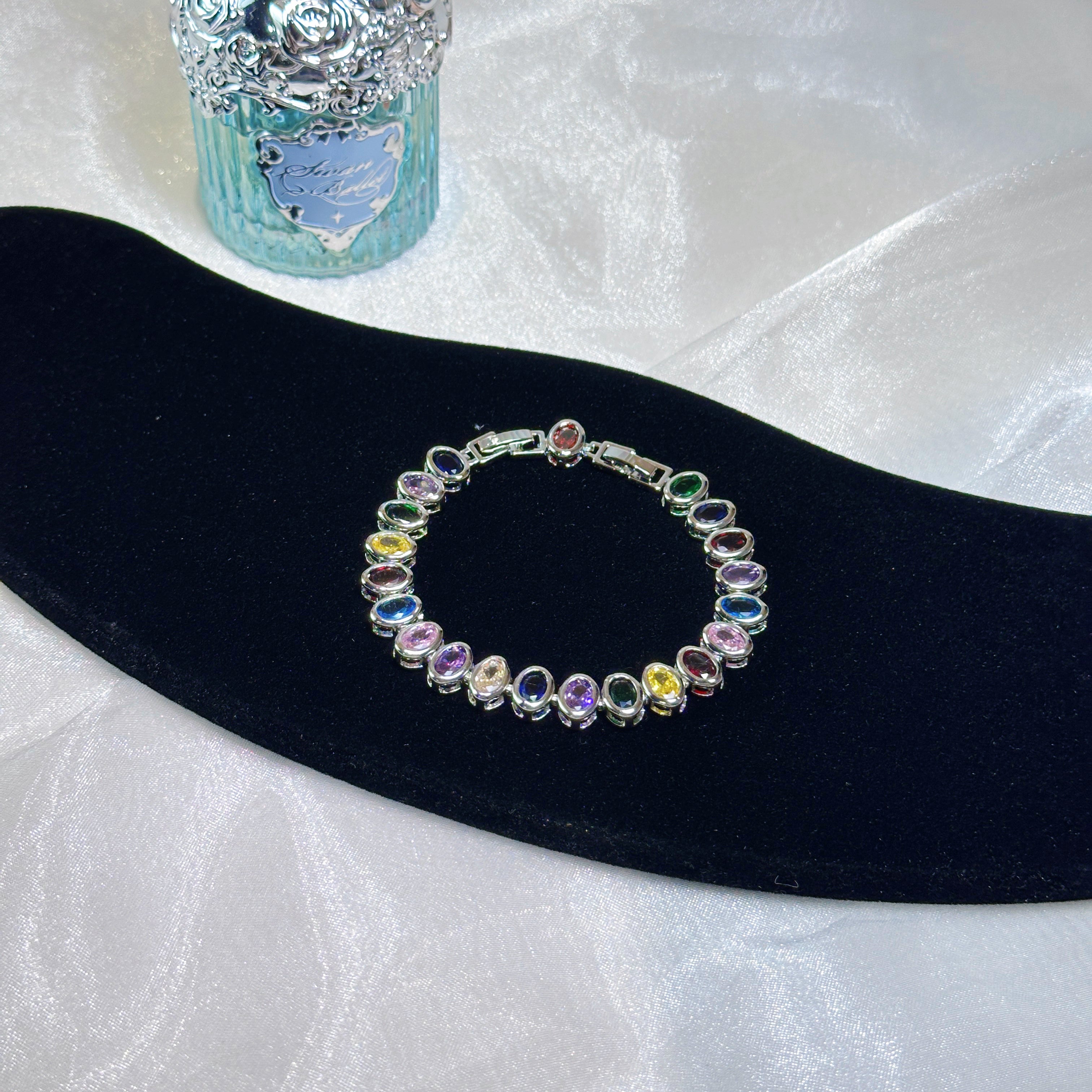 Rainbow Crystal Bracelet – Multi-Color Zirconia Stackable Jewelry