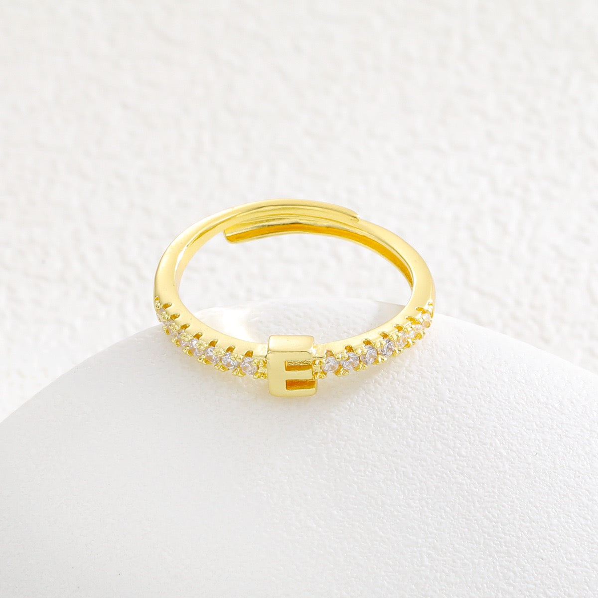 Personalized Initial Ring - Gold Plated Open Band with Sparkling Cubic Zirconia