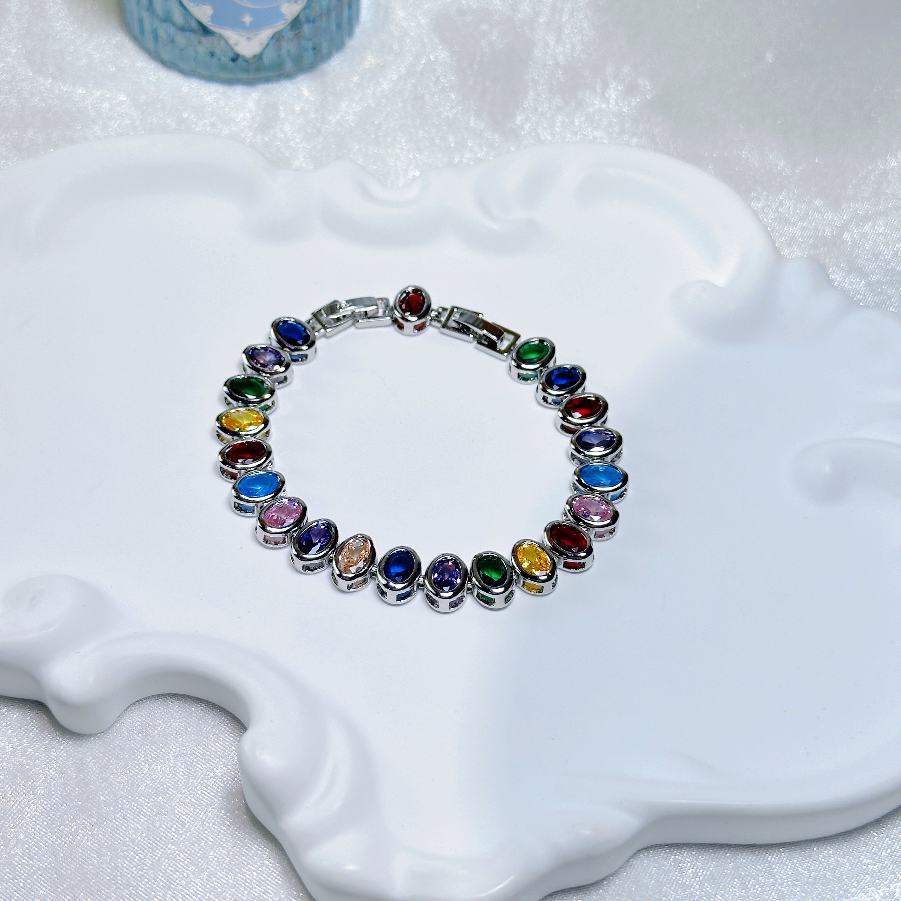 Rainbow Crystal Bracelet – Multi-Color Zirconia Stackable Jewelry