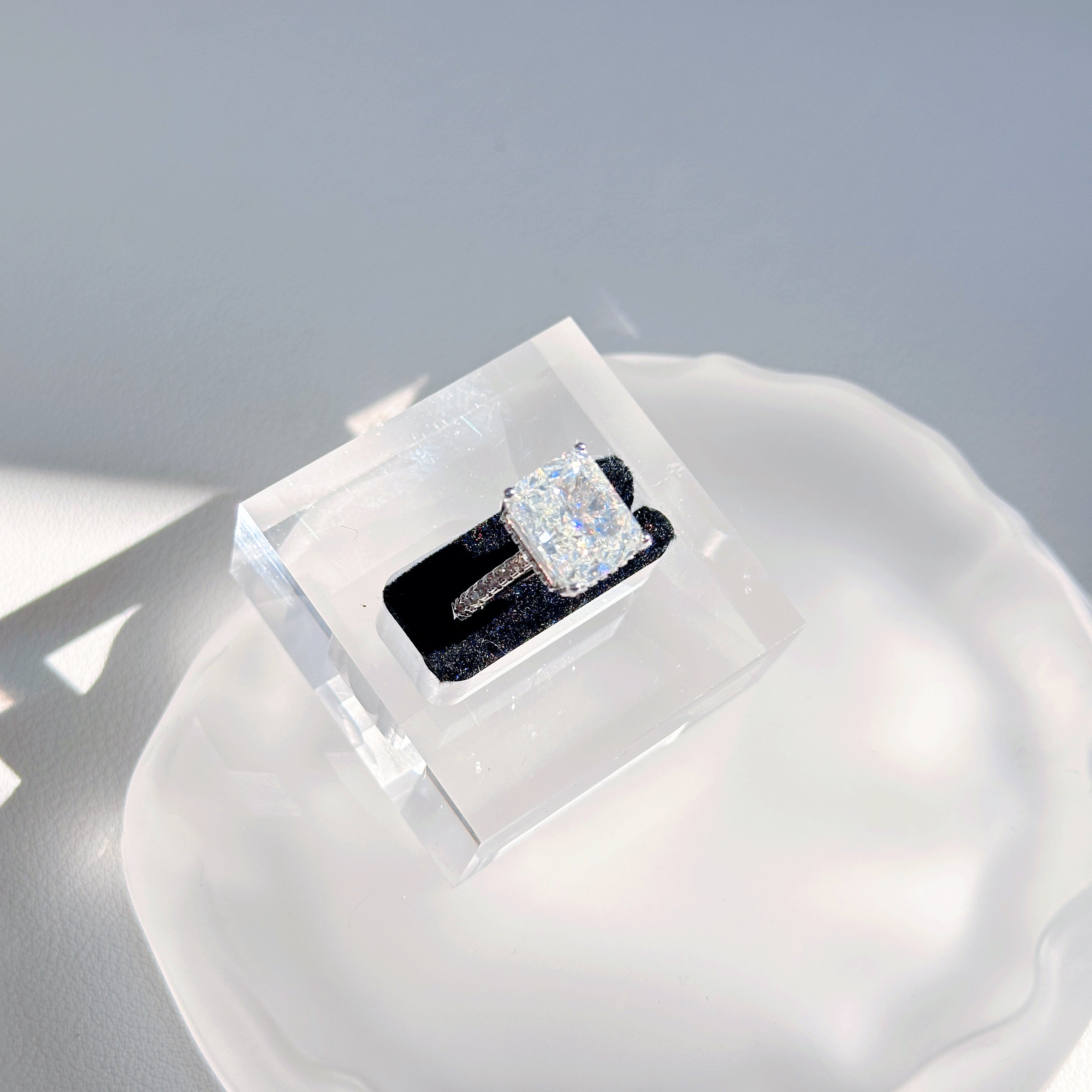 Square Ice-Cut Ring – G-White High Carbon Diamond | Adjustable Open Band
