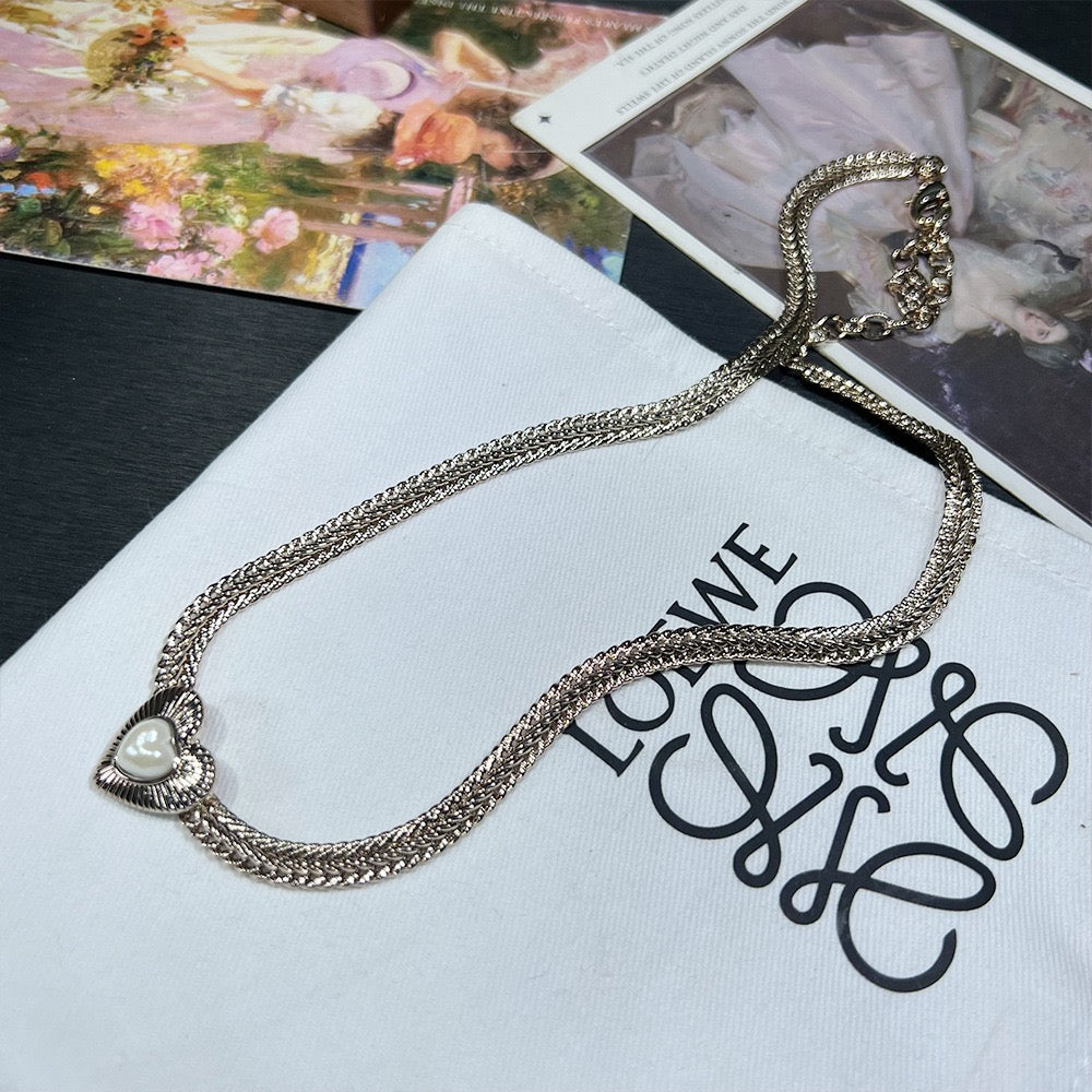 Pale Luna Vintage Heart: Pavé Zircon & Pearl Necklace and Stud Set