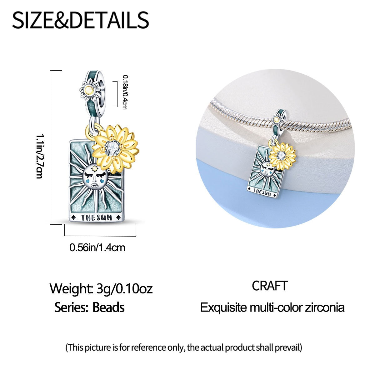 Mystic Tarot Sun & Moon Charm Bracelet – Sterling Silver Plated – Zodiac Energy Jewelry