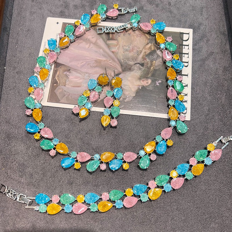Sculptural Floral Jewelry Suite - Statement Necklace, Bracelet & Earrings in Blush or Confetti