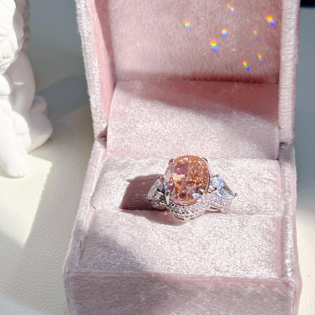 Pavé Palace Cocktail Ring – Oversized Padparadscha-Style Zirconia