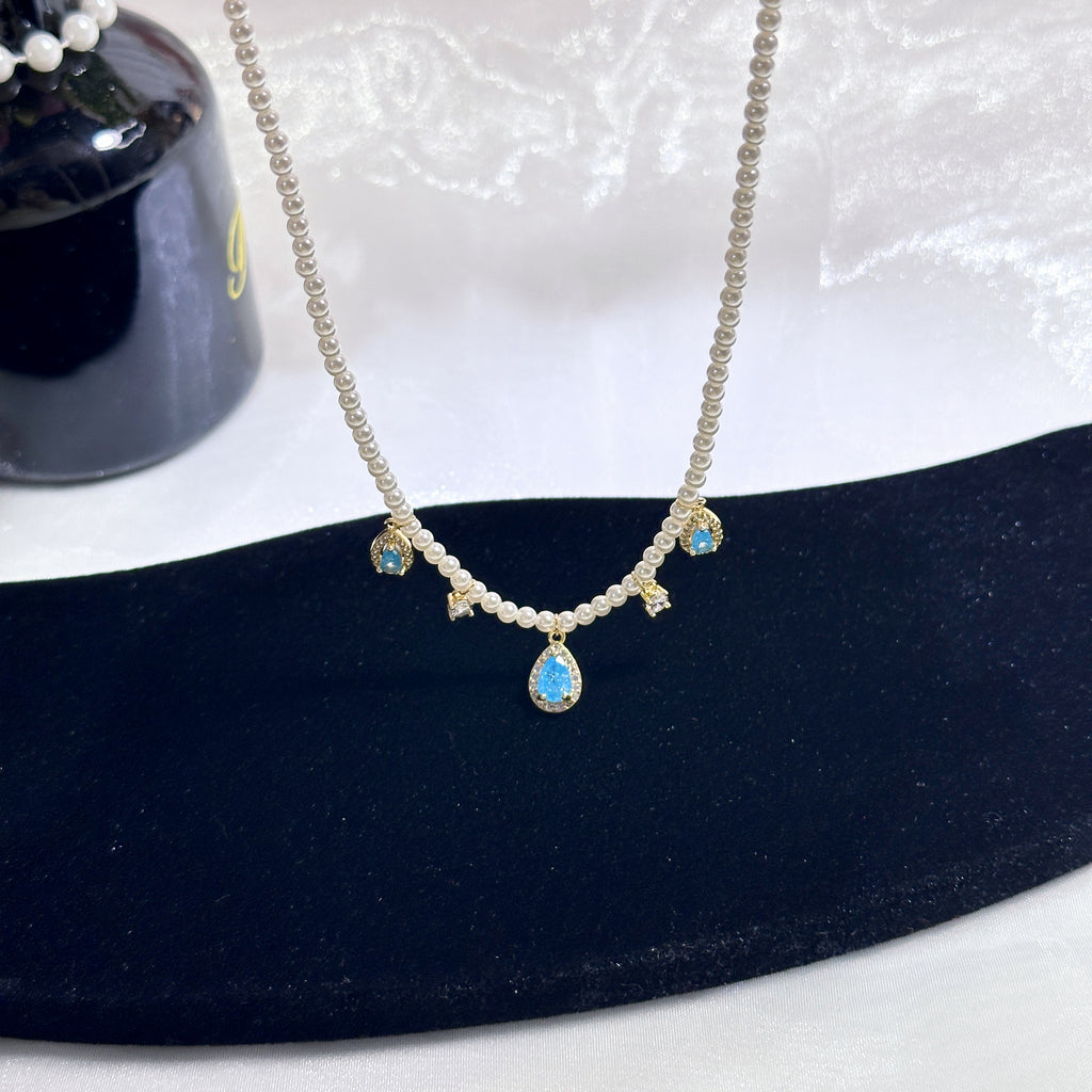 Serene Blue Drop Pendant Necklace - Gold Plated Glass Bead - Dainty Everyday Jewelry