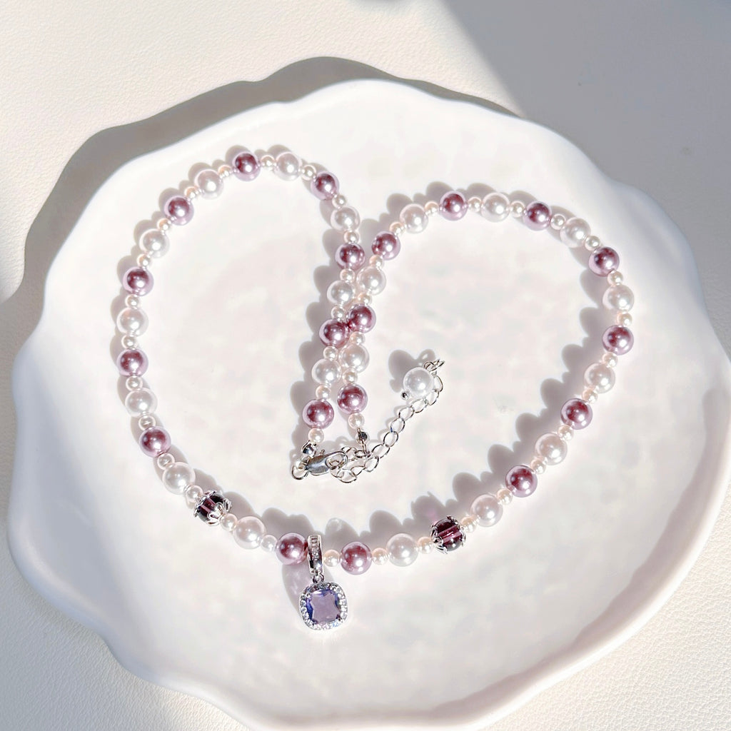 Misty Rose Duo – Purple Crystal Necklace & Bracelet Set | Elegant Swarovski-style Jewelry