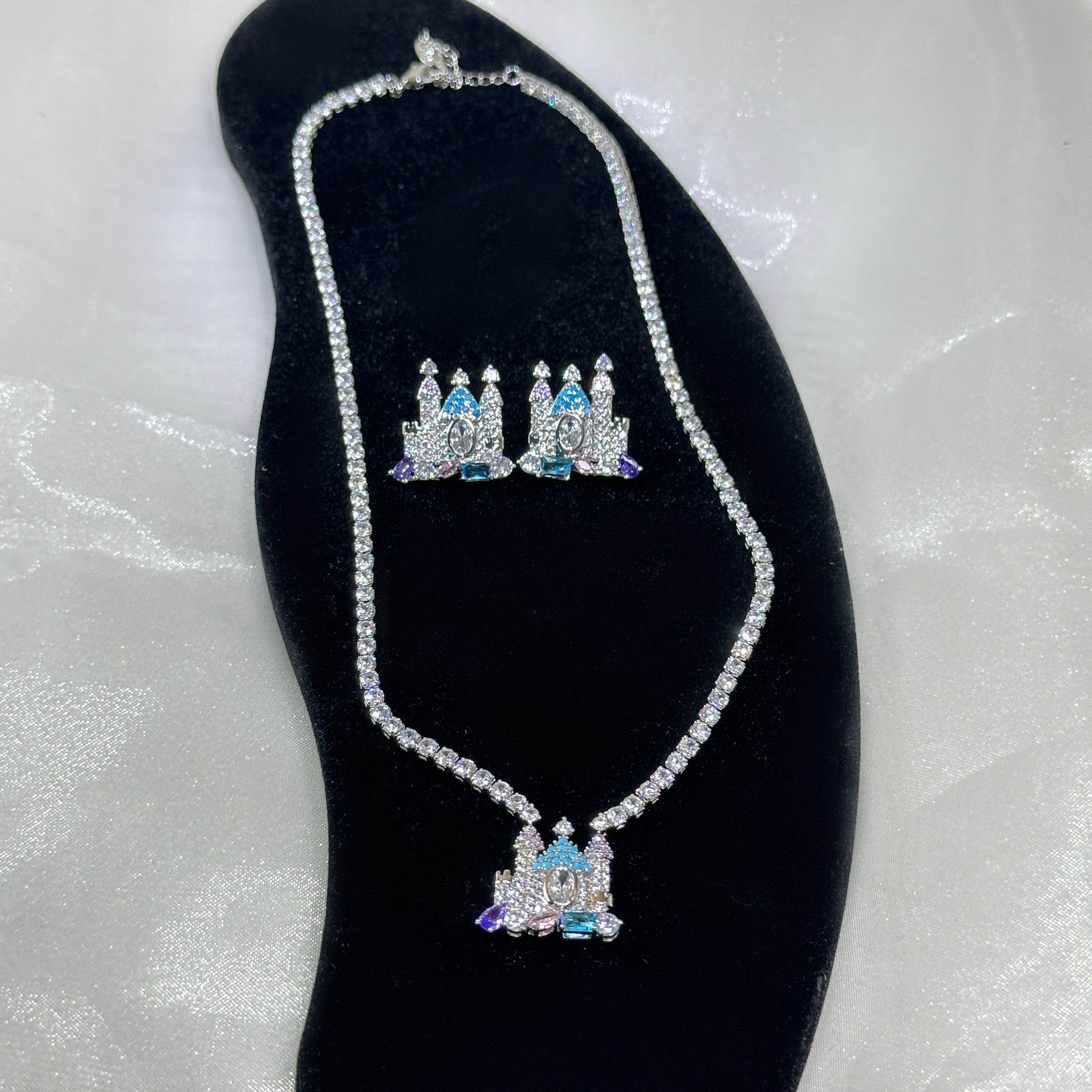 Gothic Castle Jewelry Set - Necklace & Earrings - Micro-Pavé Zirconia Architectural Design