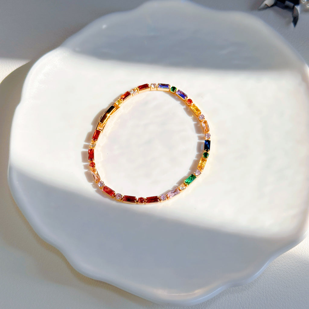 7-Color Enamel Link Bracelet – Vintage Gold Chain Bracelet for Women