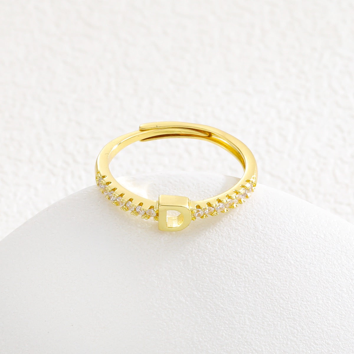 Personalized Initial Ring - Gold Plated Open Band with Sparkling Cubic Zirconia