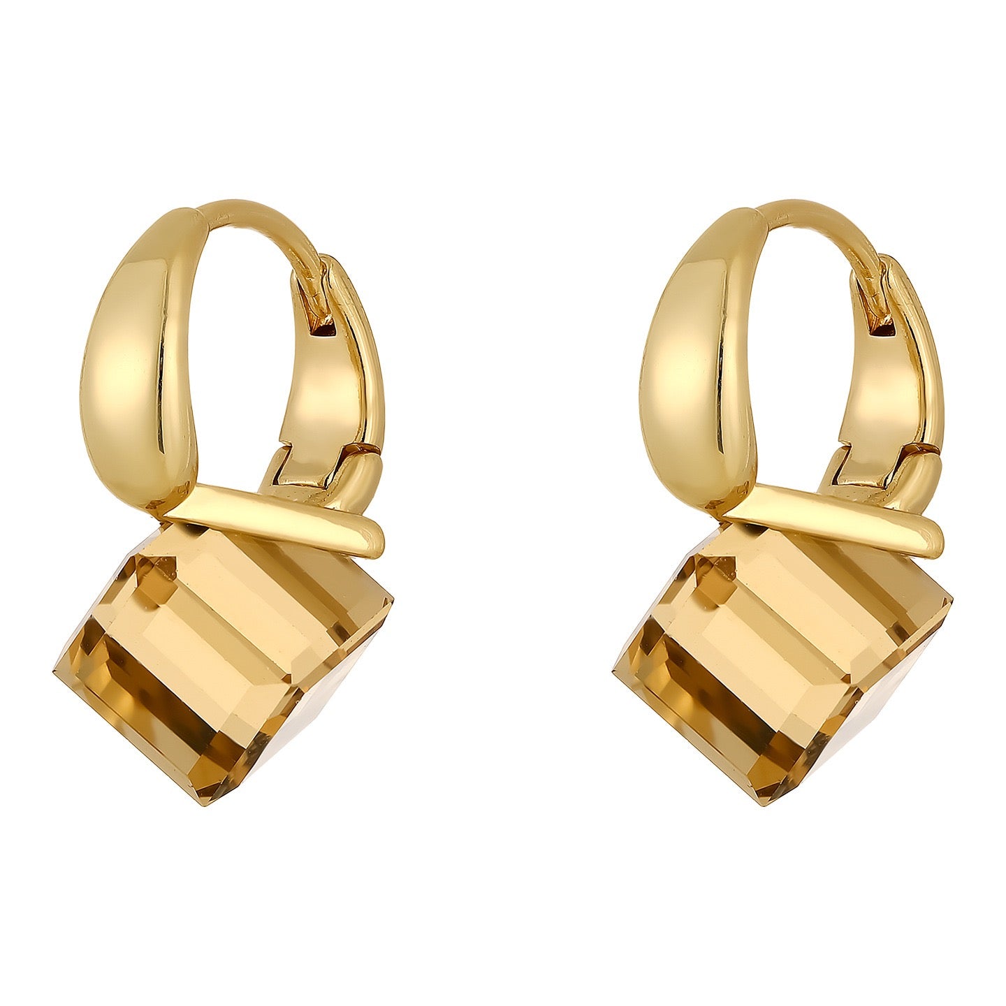 Vintage Amber Cube Ear Cuff – Minimalist Light Luxury Earrings for Women, Maillard Style