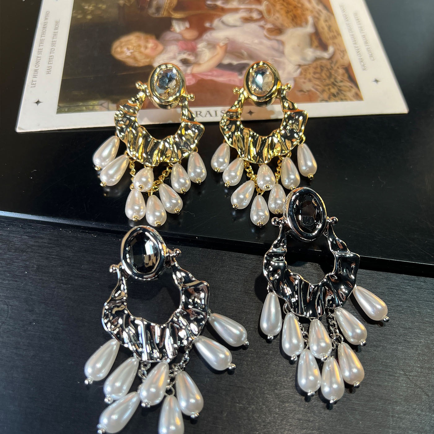 Pale Luna Nomadic Fan: Bohemian Fringe Earrings in Hammered Gold & Silver