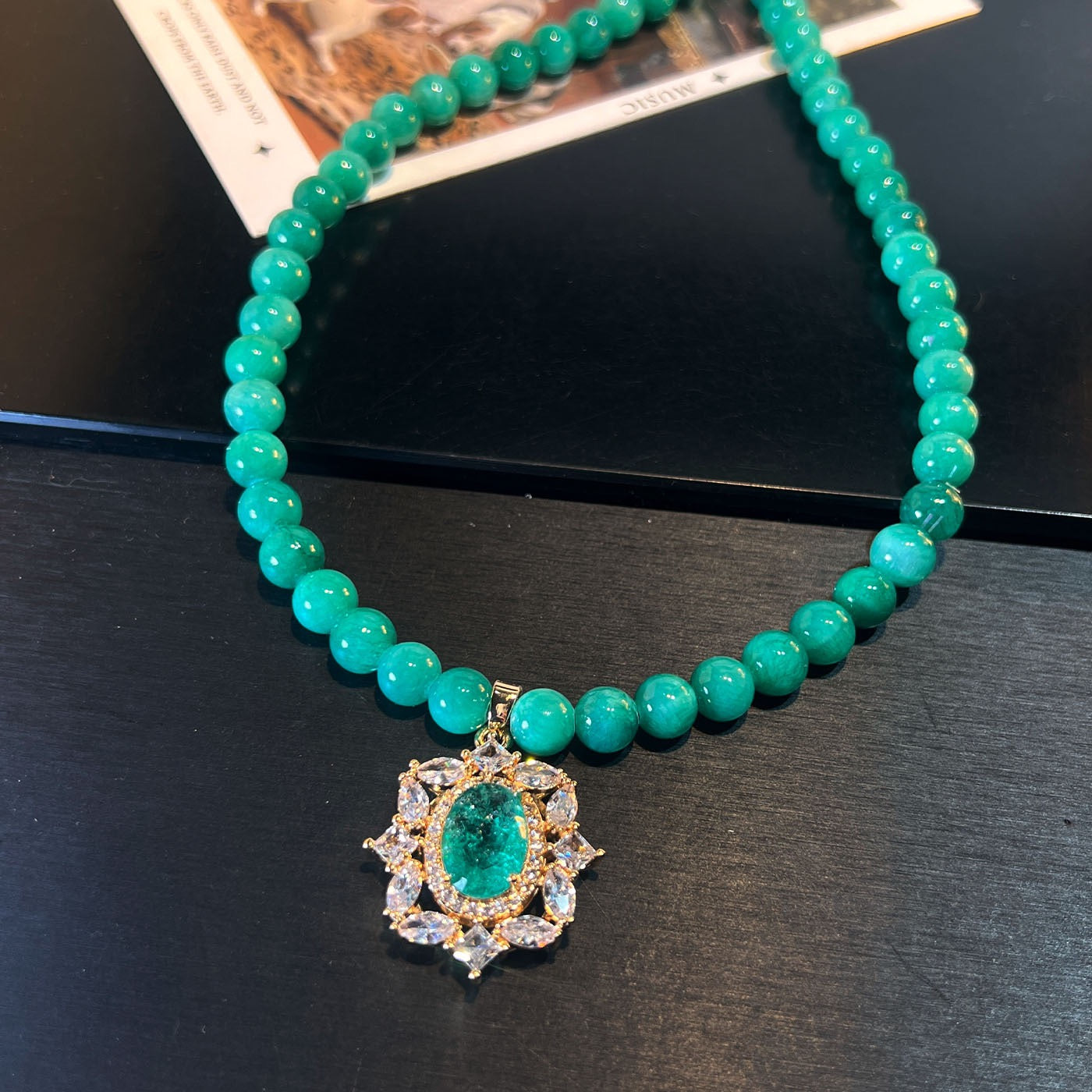 Pale Luna Frosted Lotus: Icy Diamond Necklace & Stud Earring Set