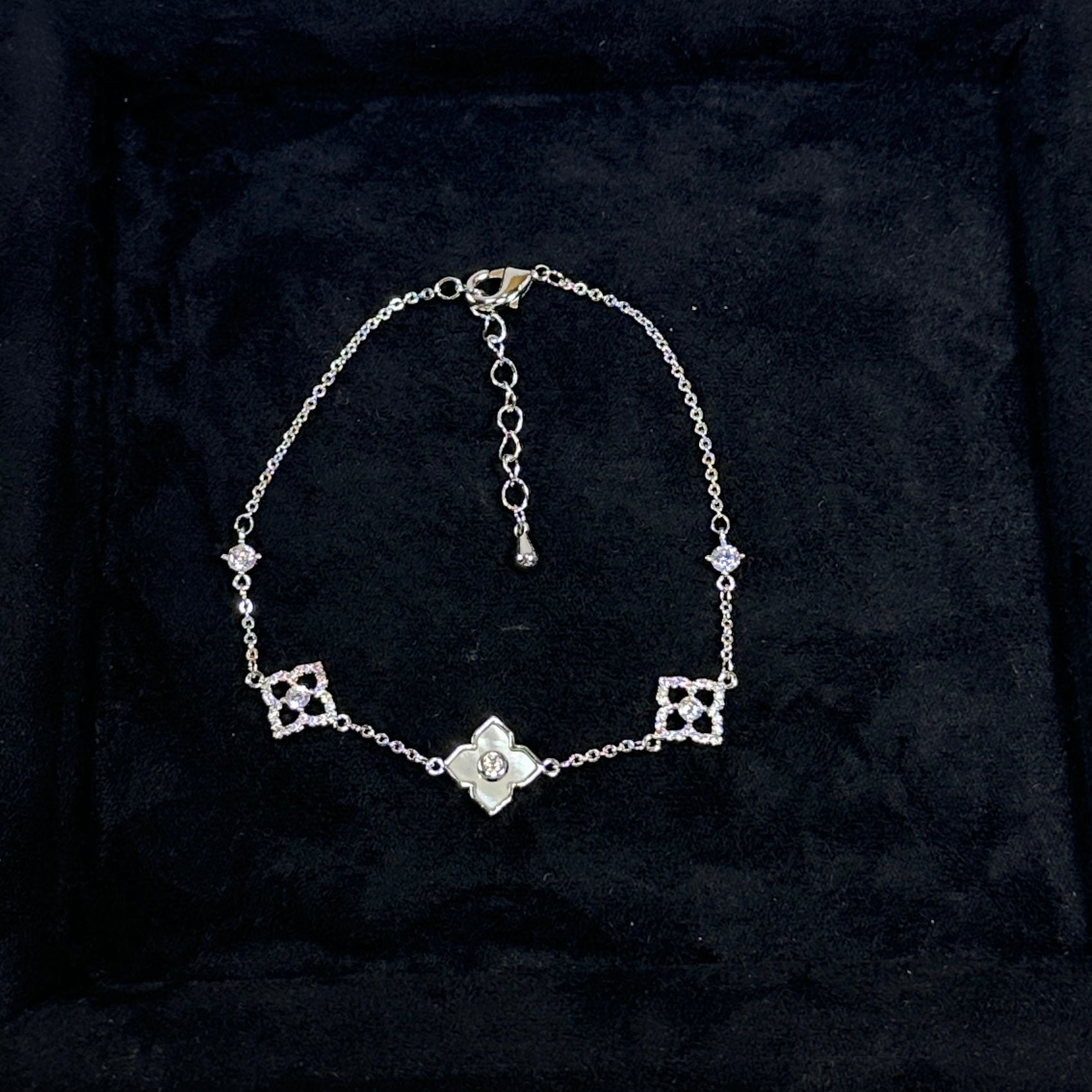 Dainty Flower Charm Bracelet - Sparkling Zirconia Clover - Everyday Lucky Jewelry