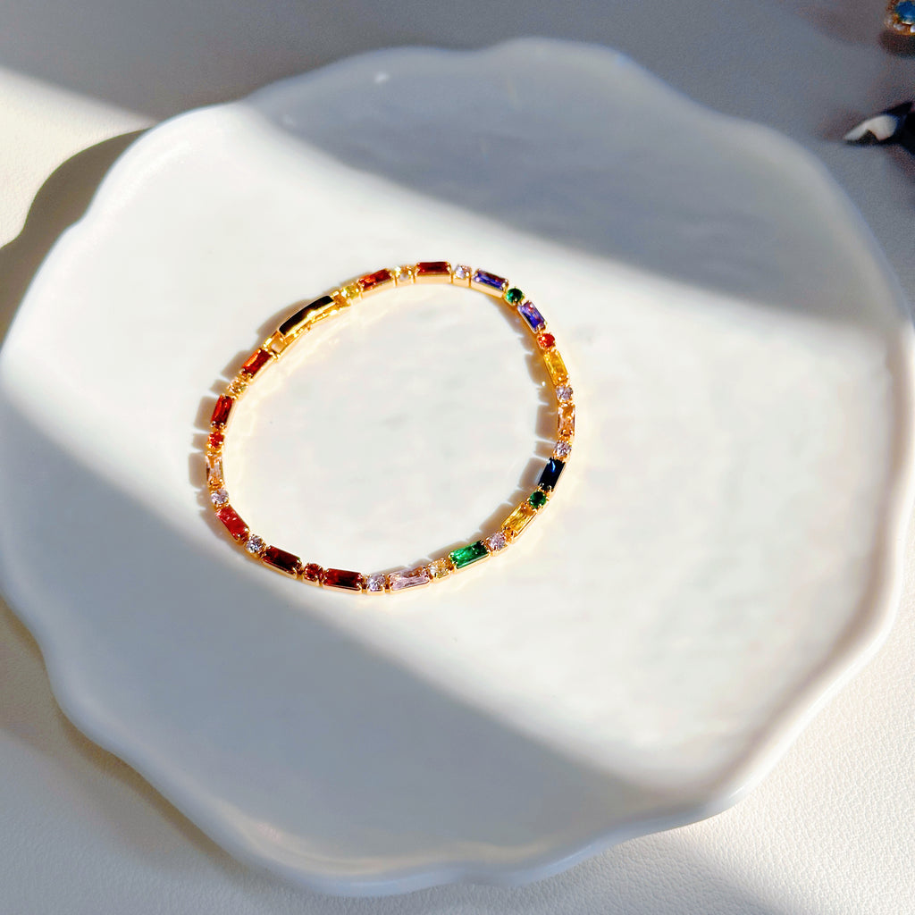 7-Color Enamel Link Bracelet – Vintage Gold Chain Bracelet for Women