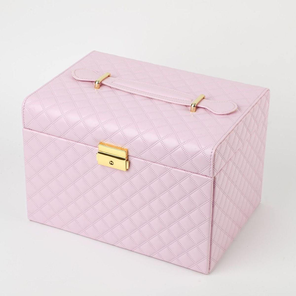 Light Luxury Large Capacity Jewelry Box – Quilted PU Leather Storage Organizer for Earrings, Rings, Necklaces | European Style Jewelry Case with Soft Pearl Grain Finish